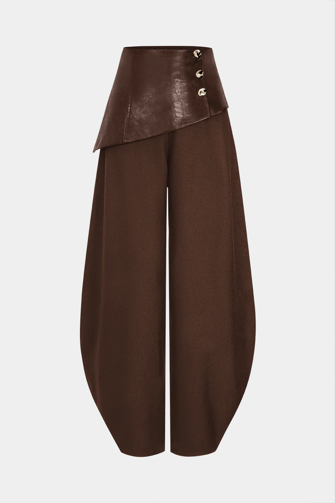 Faux Leather Metallic Asymmetrical Patchwork Trousers