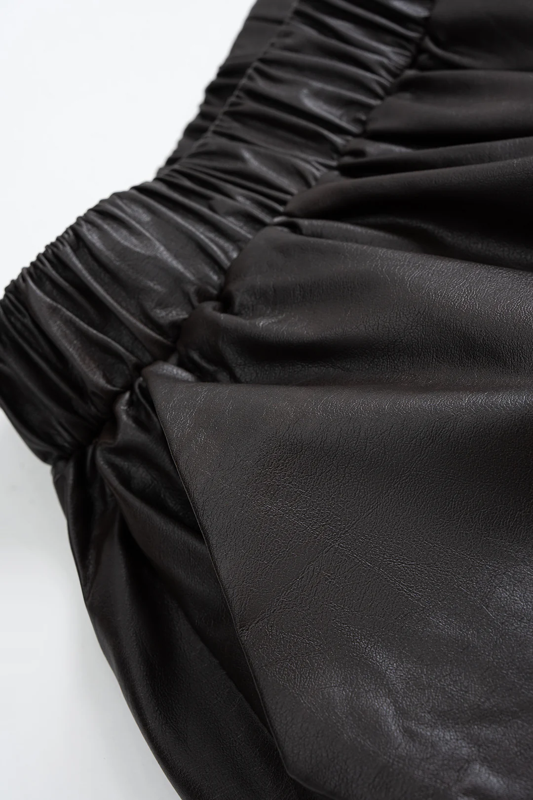 Faux Leather Ruched High-Waisted Skirt