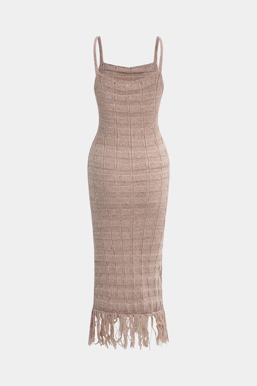 Solid Texture Fringe Sleeveless Long Dress