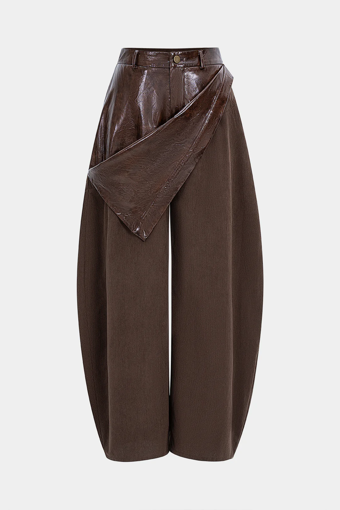 Faux Leather Patchwork Zipper Wide-Leg Pocket Barrel Pants