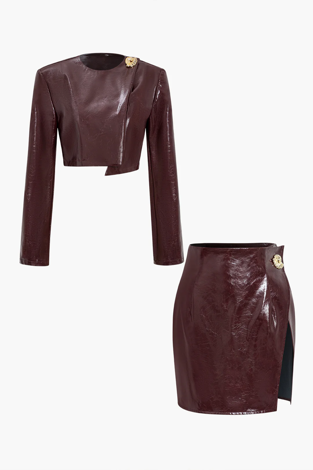 Asymmetrical Faux Leather Skirt Ensemble