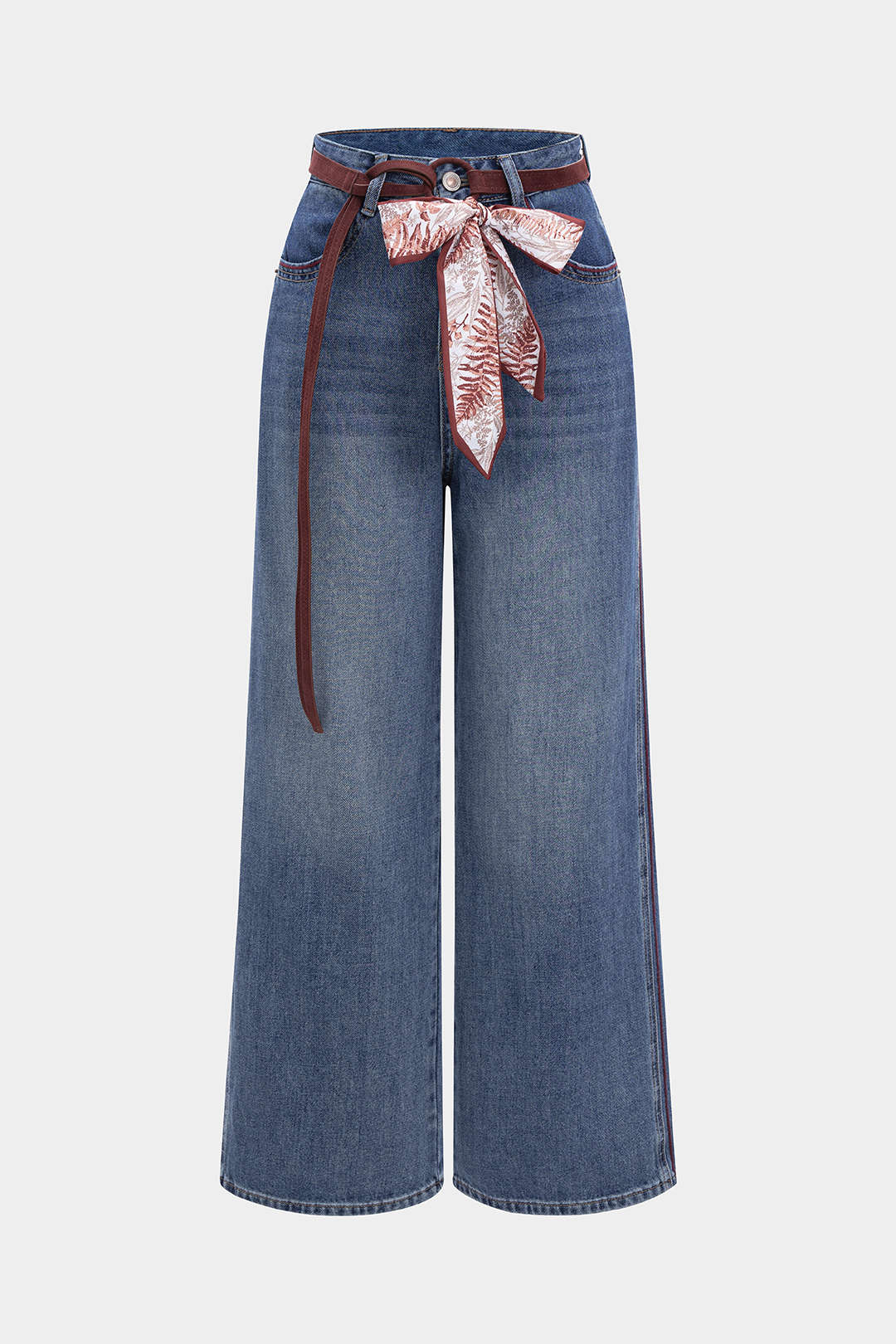 Denim Washed Belted Jeans