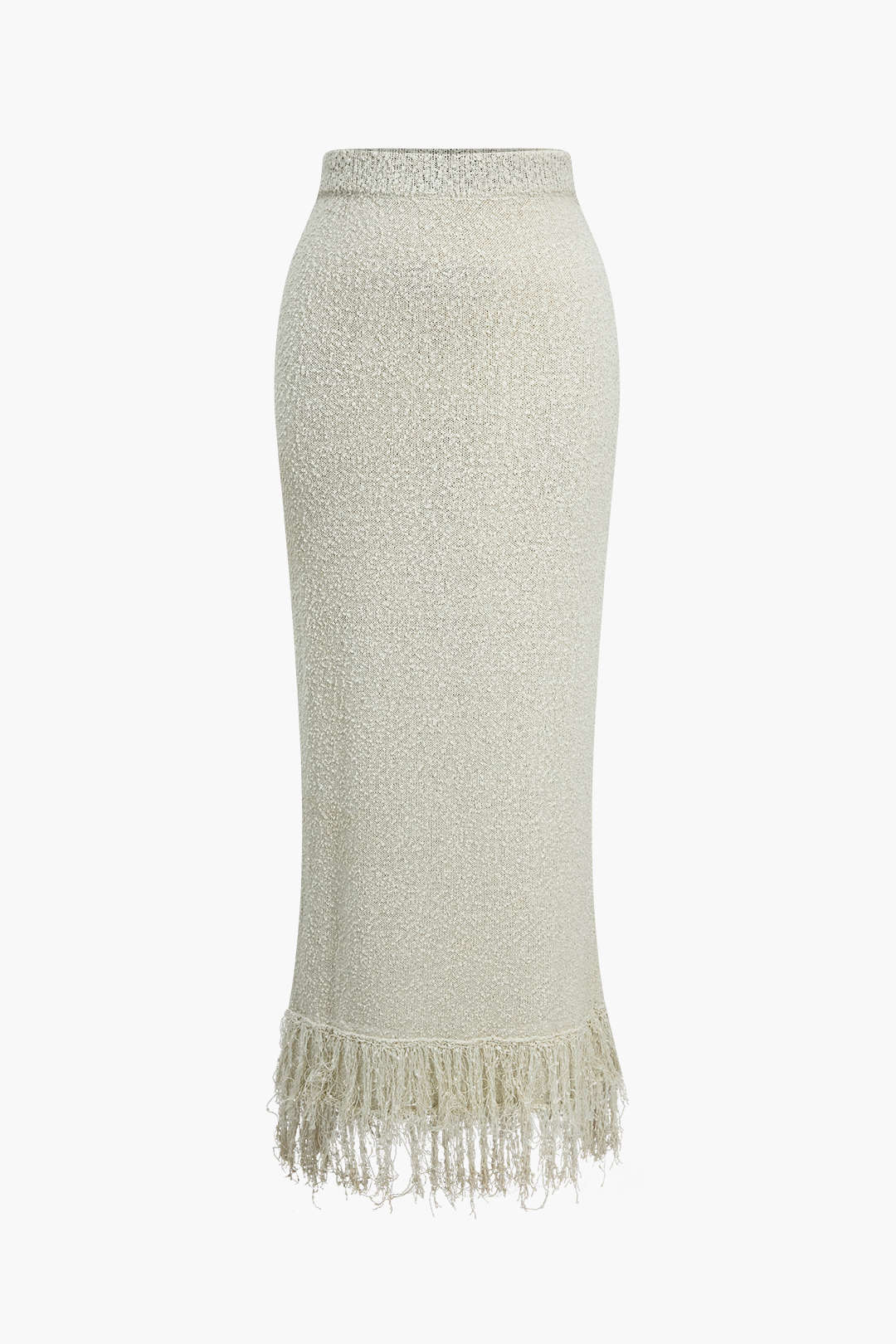 Solid Sweater Fringe Long Skirt