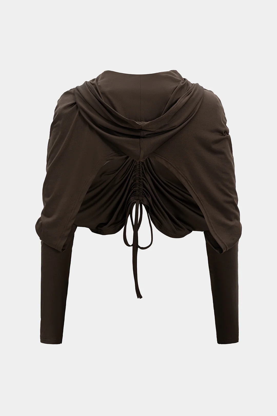 Ruched Drawstring Hooded Long-Sleeve Top
