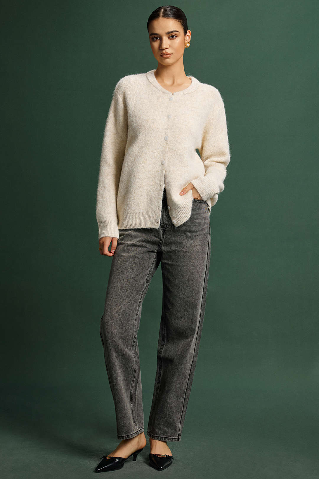 Solid Button Knit Cardigan