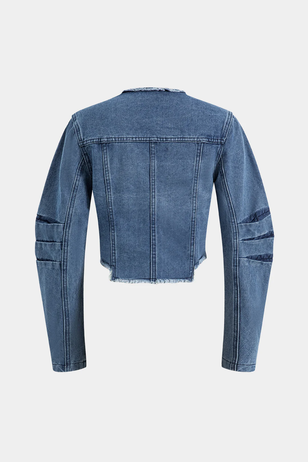 Denim Patchwork Button Round Neck Pocket Outerwear