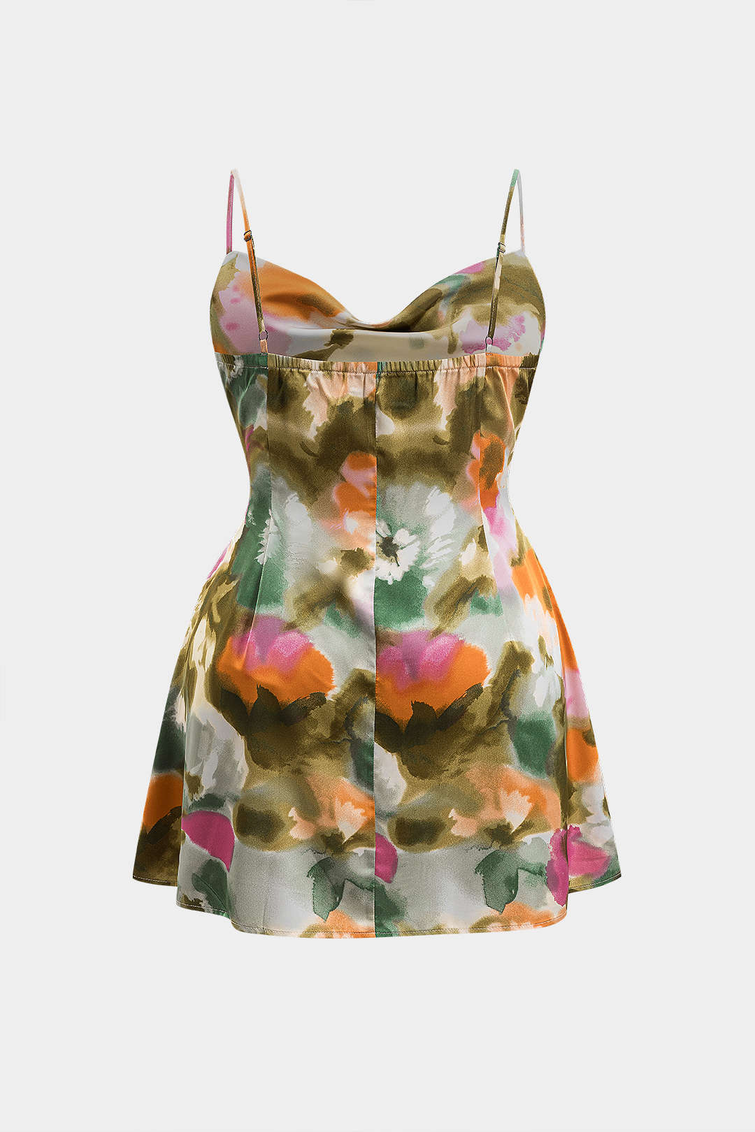 Plus Size Floral Print Satin Ruched Slip Mini Dress