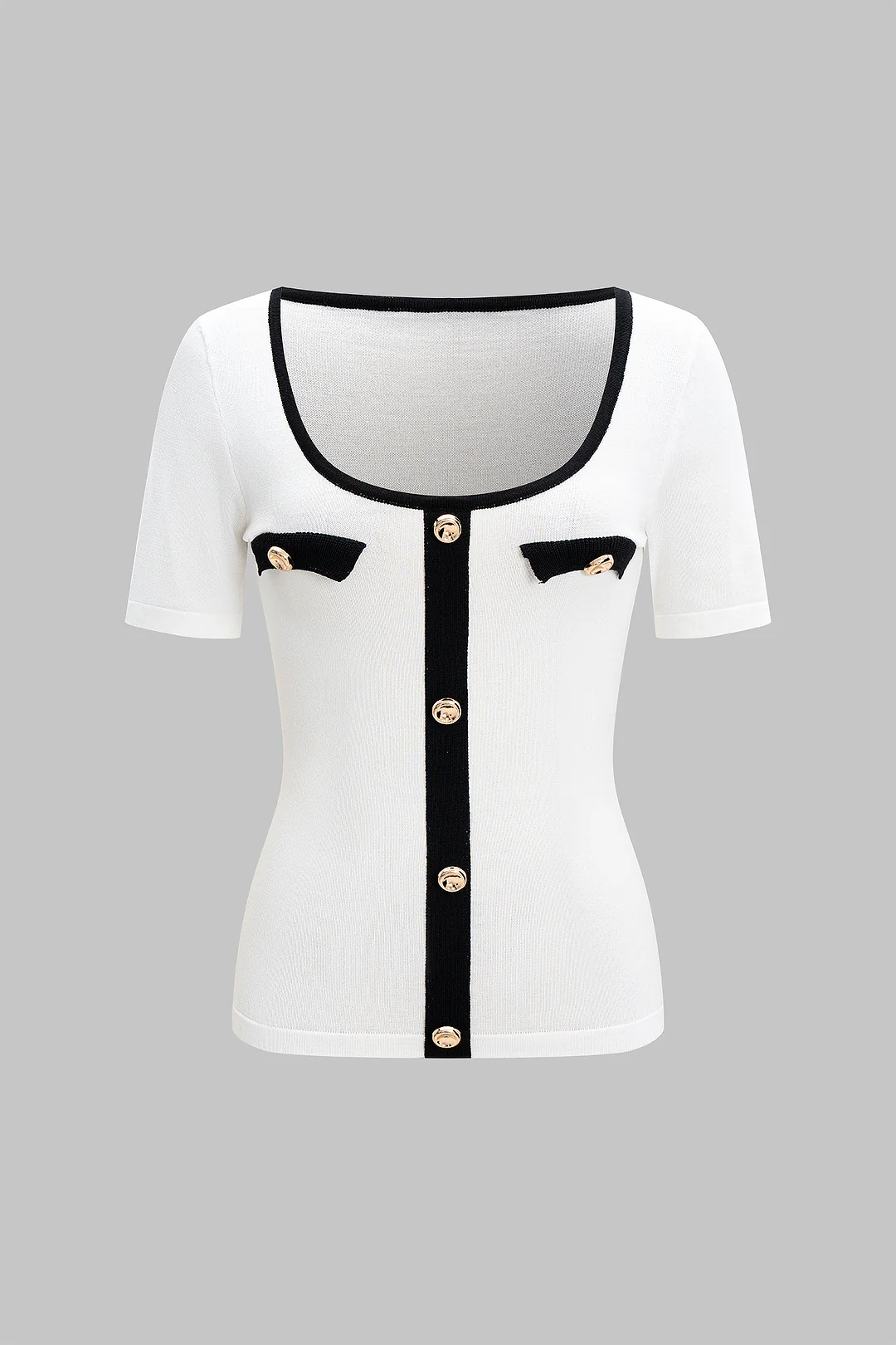 Contrast Metallic Button Short Sleeve T-Shirt