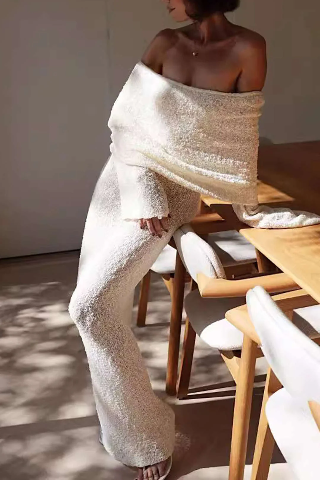 Off-the-Shoulder Open-Knit Maxi Dress