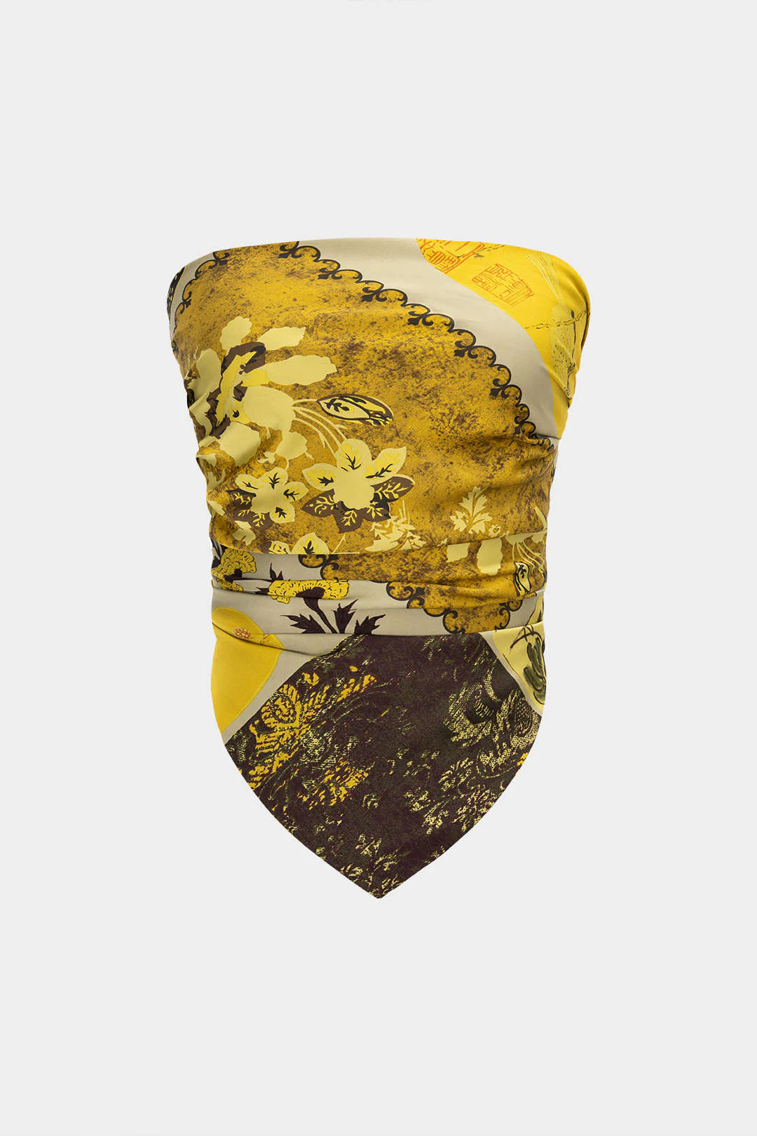 Retro Patterned Satin Tie-Up Tube Top