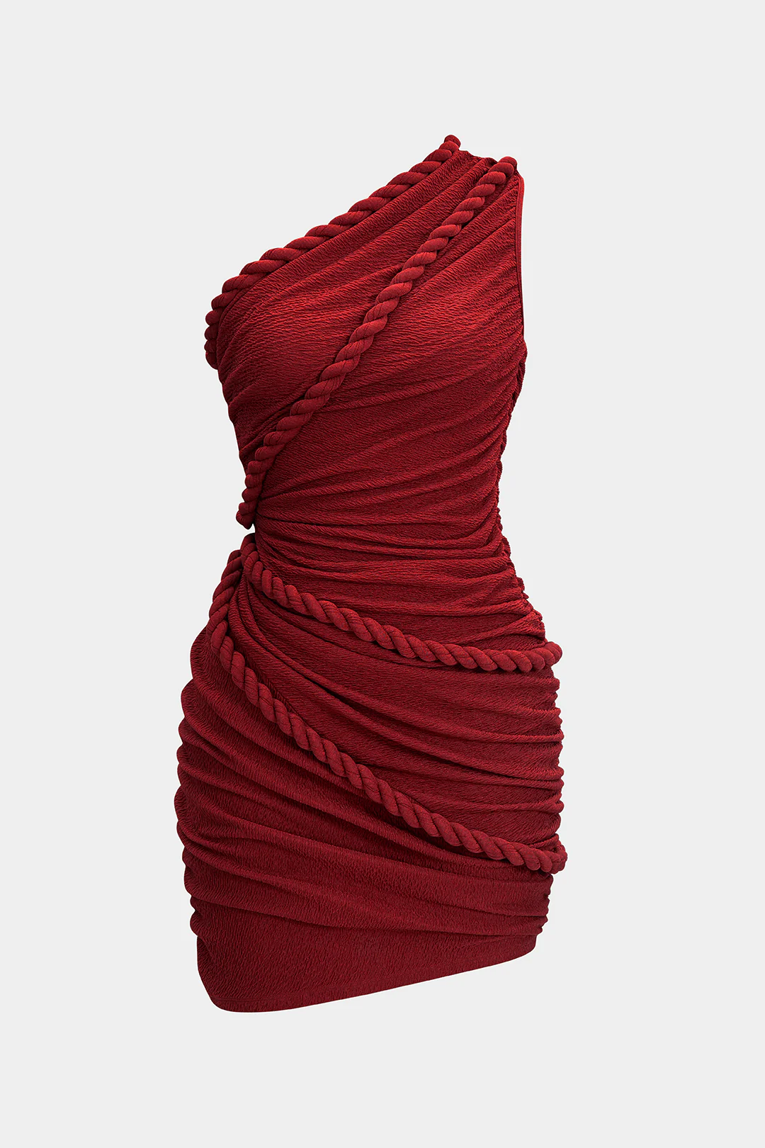 Ruched One Shoulder Twist Knot Sleeveless Mini Dress