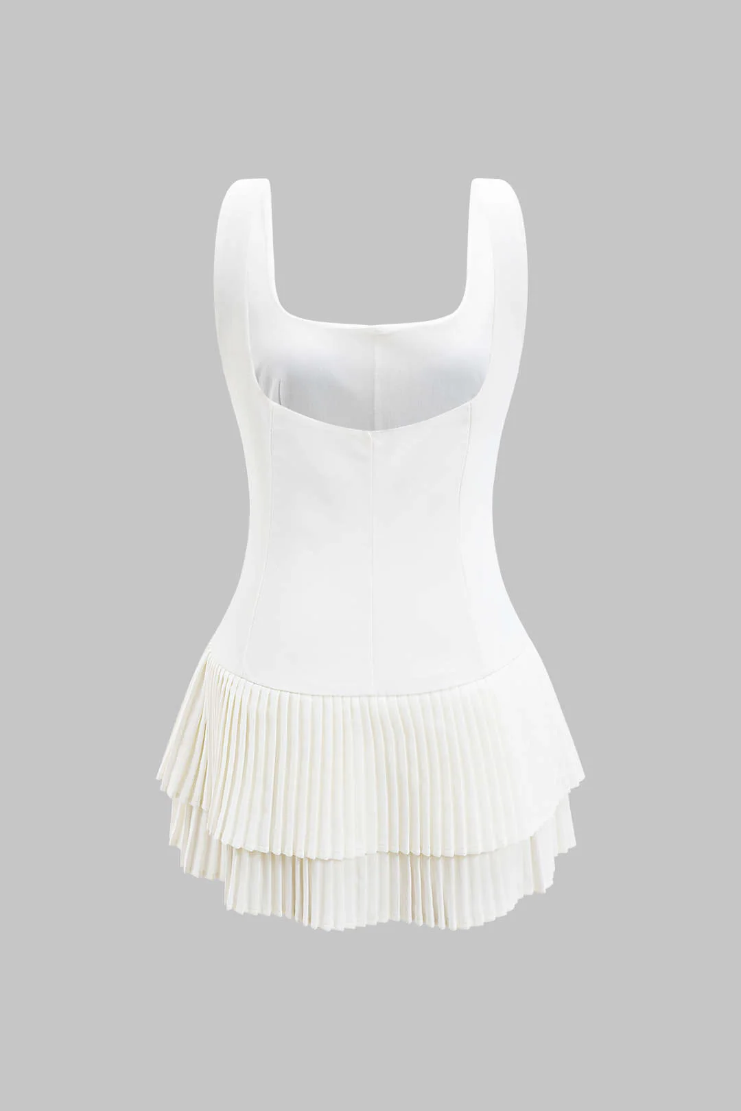 Solid Pleated Backless Mini Dress