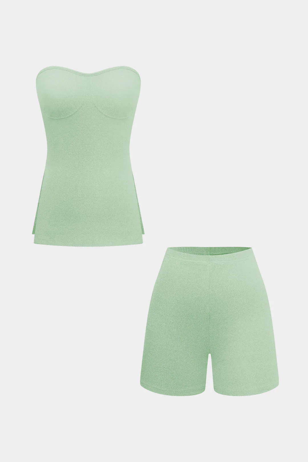 Simple Solid Knit Strapless Top and Shorts Set