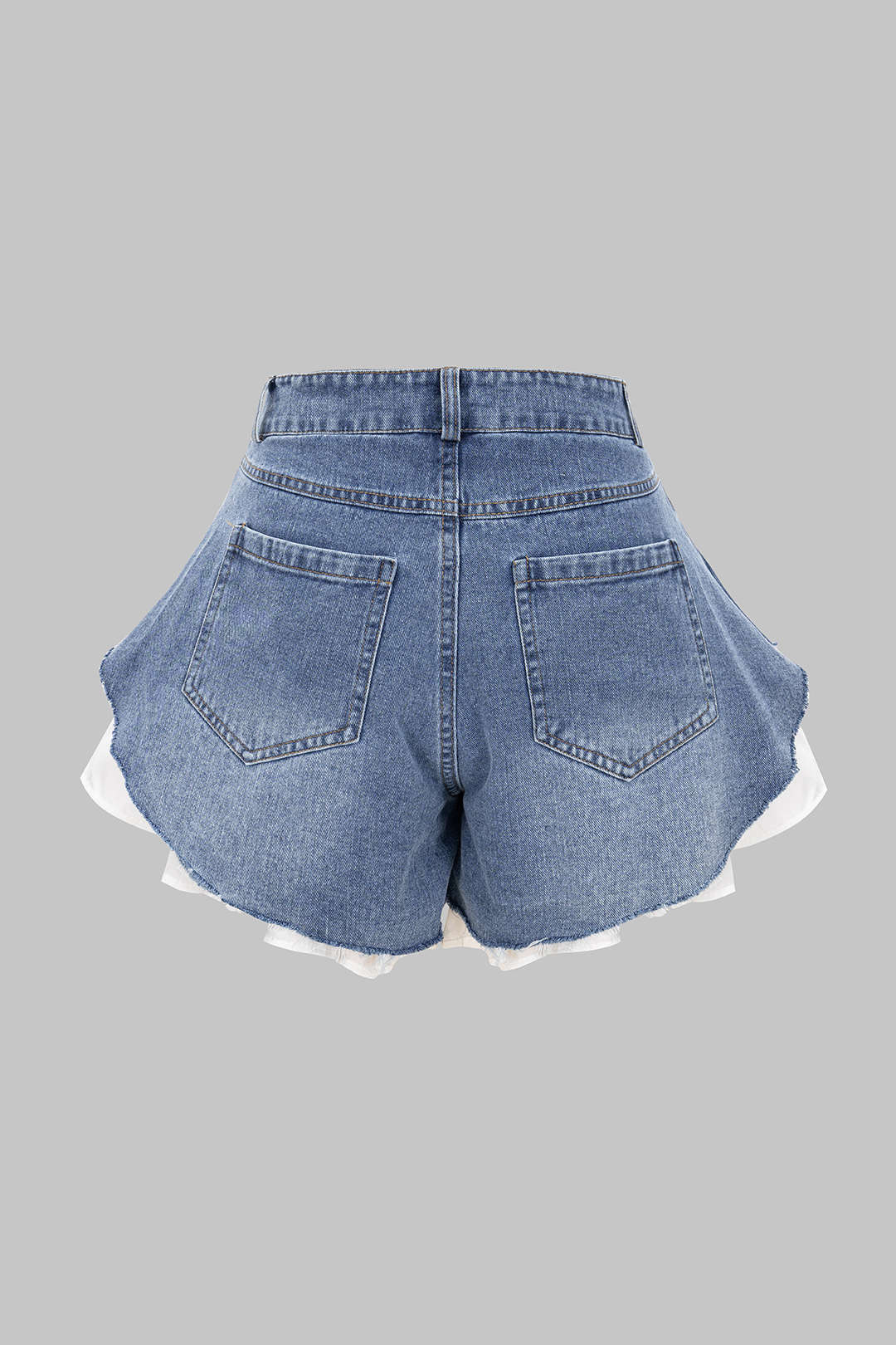 Denim Patchwork Frayed Wide-Leg Shorts