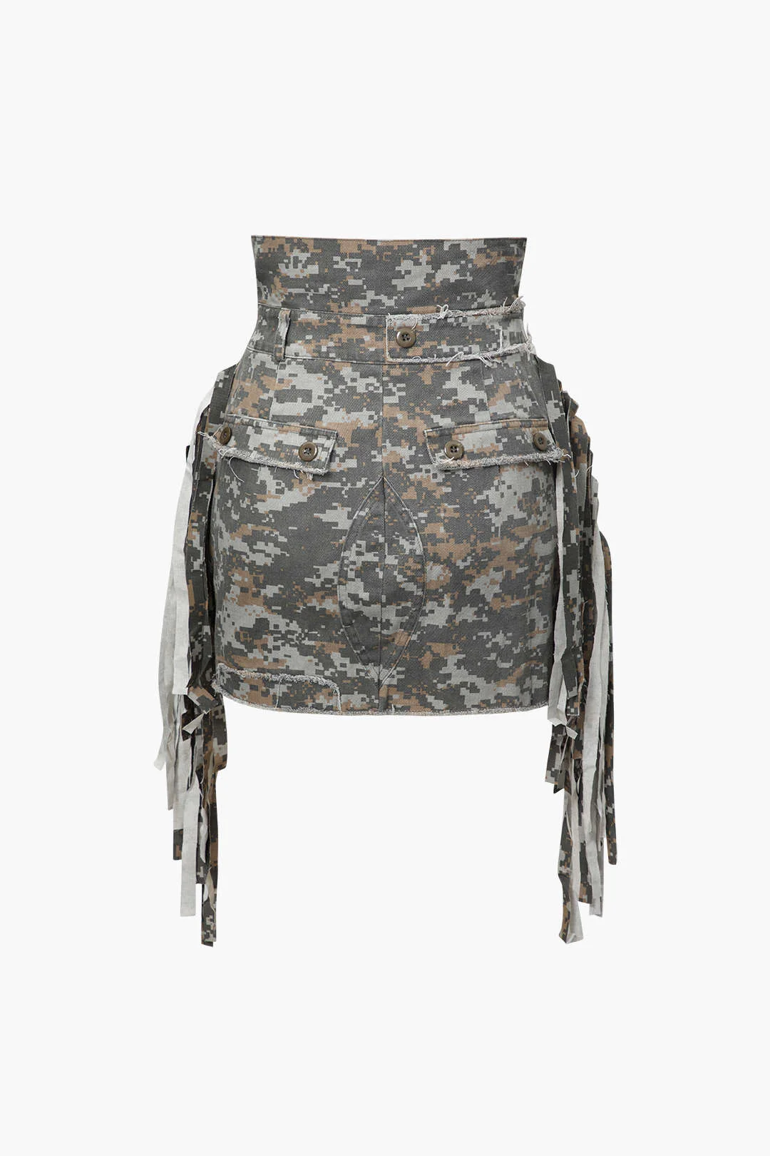 Camo Frayed Patchwork Fringe Short Skirt