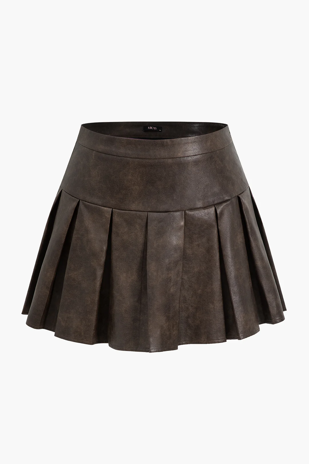 Large Size Faux Leather Zippered Pleated Skirt
