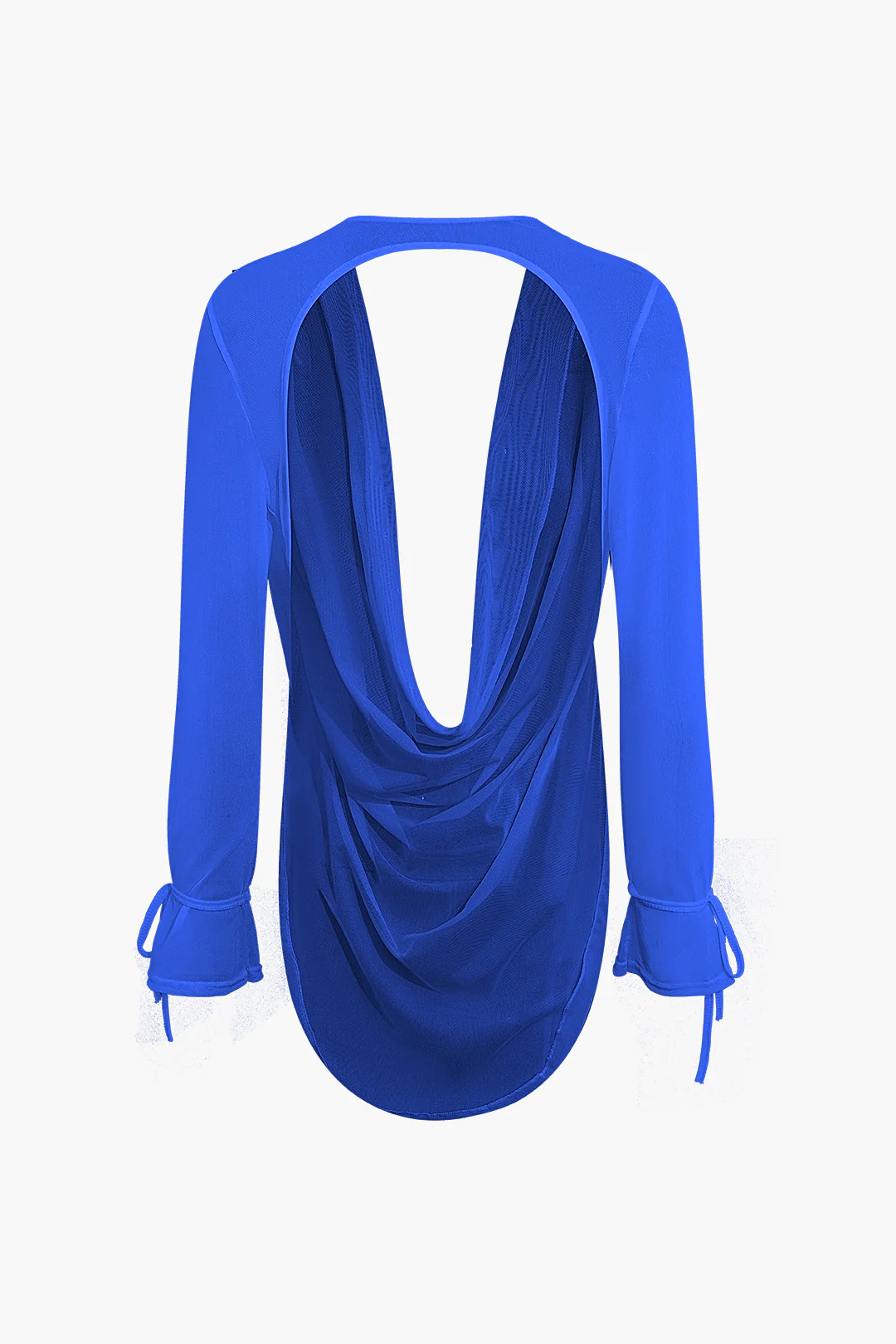 Cowl Neck Backless Tie Mesh Top and Asymmetrical Mini Skirt Outfit Set