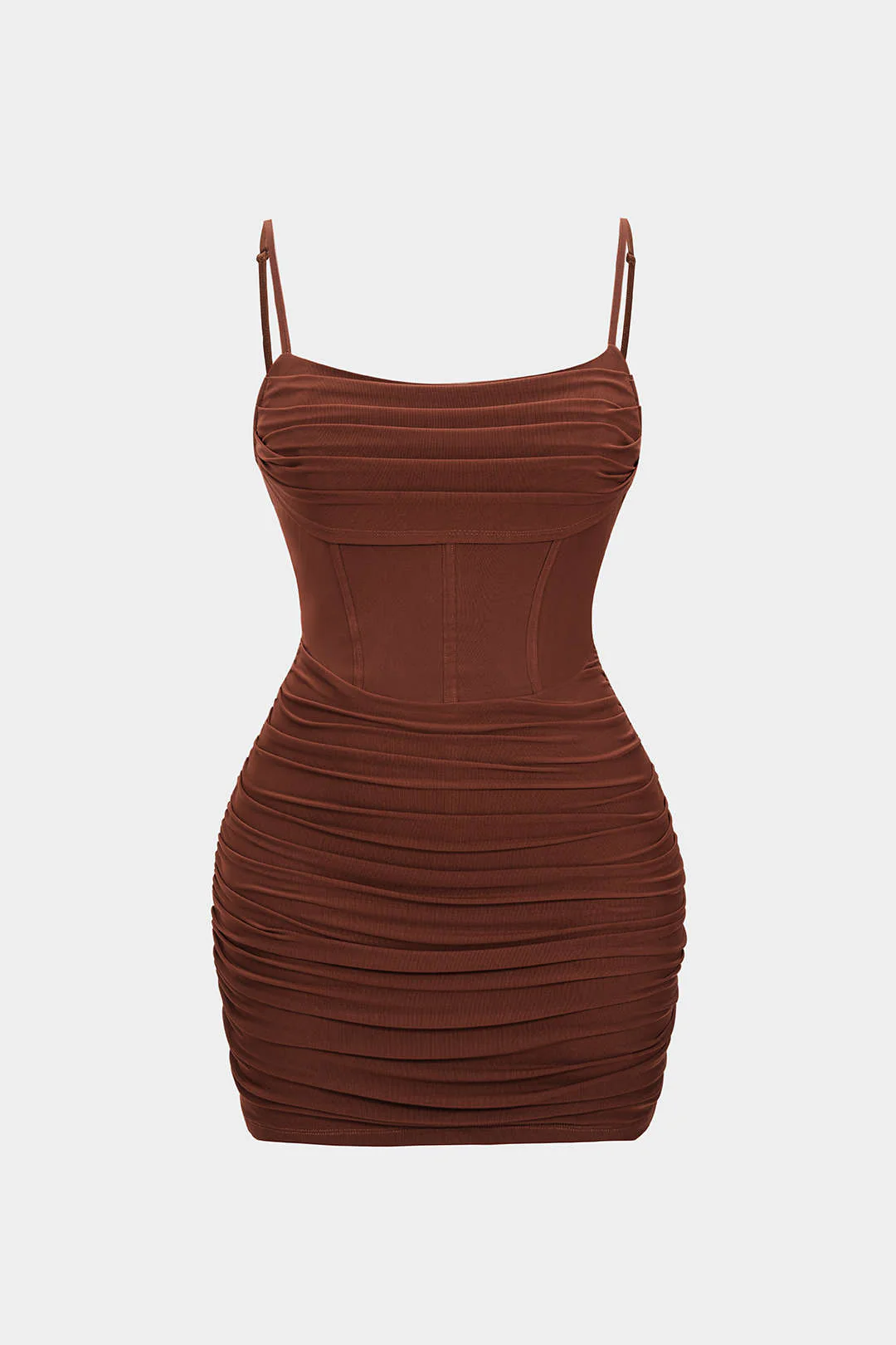 Plus Size Mesh Ruched Corset Slip Sleeveless Mini Dress