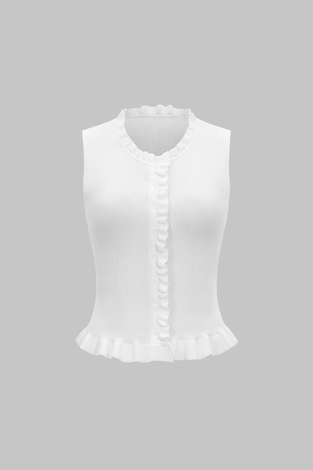 Ruffled Button Sleeveless Tank Top
