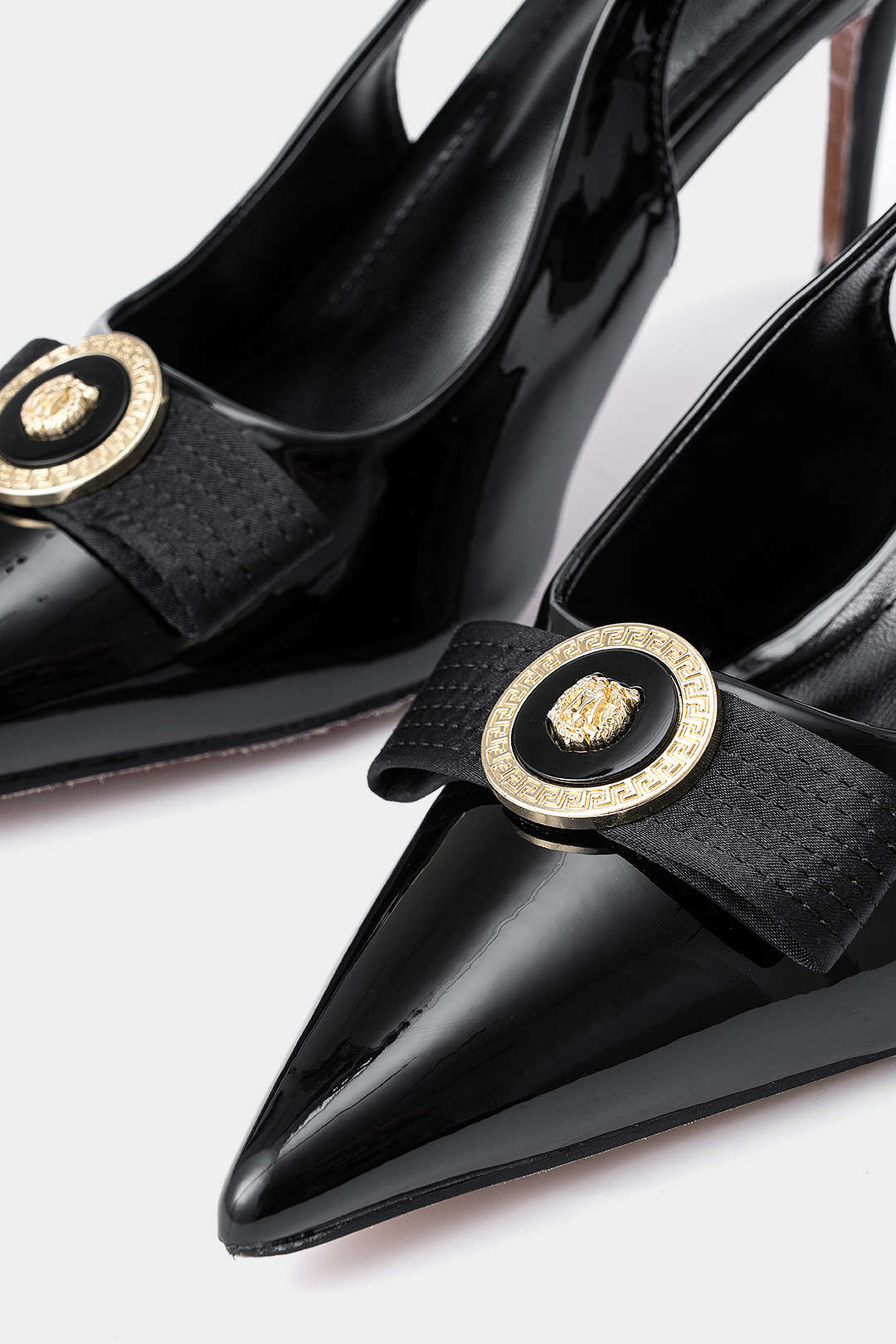 Metallic Faux Leather Pointed Toe Heels