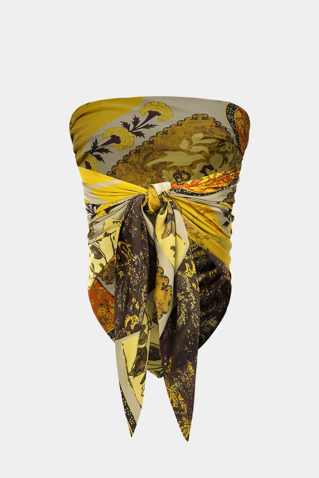 Retro Patterned Satin Tie-Up Tube Top