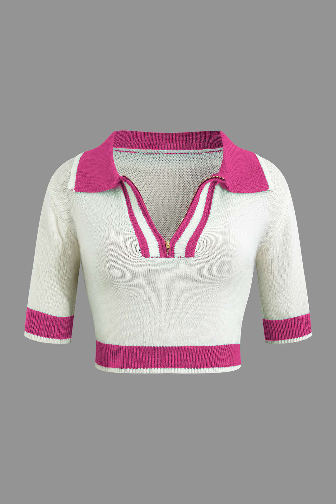 Contrast Collar Cropped Knit Top and Mini Skirt Set