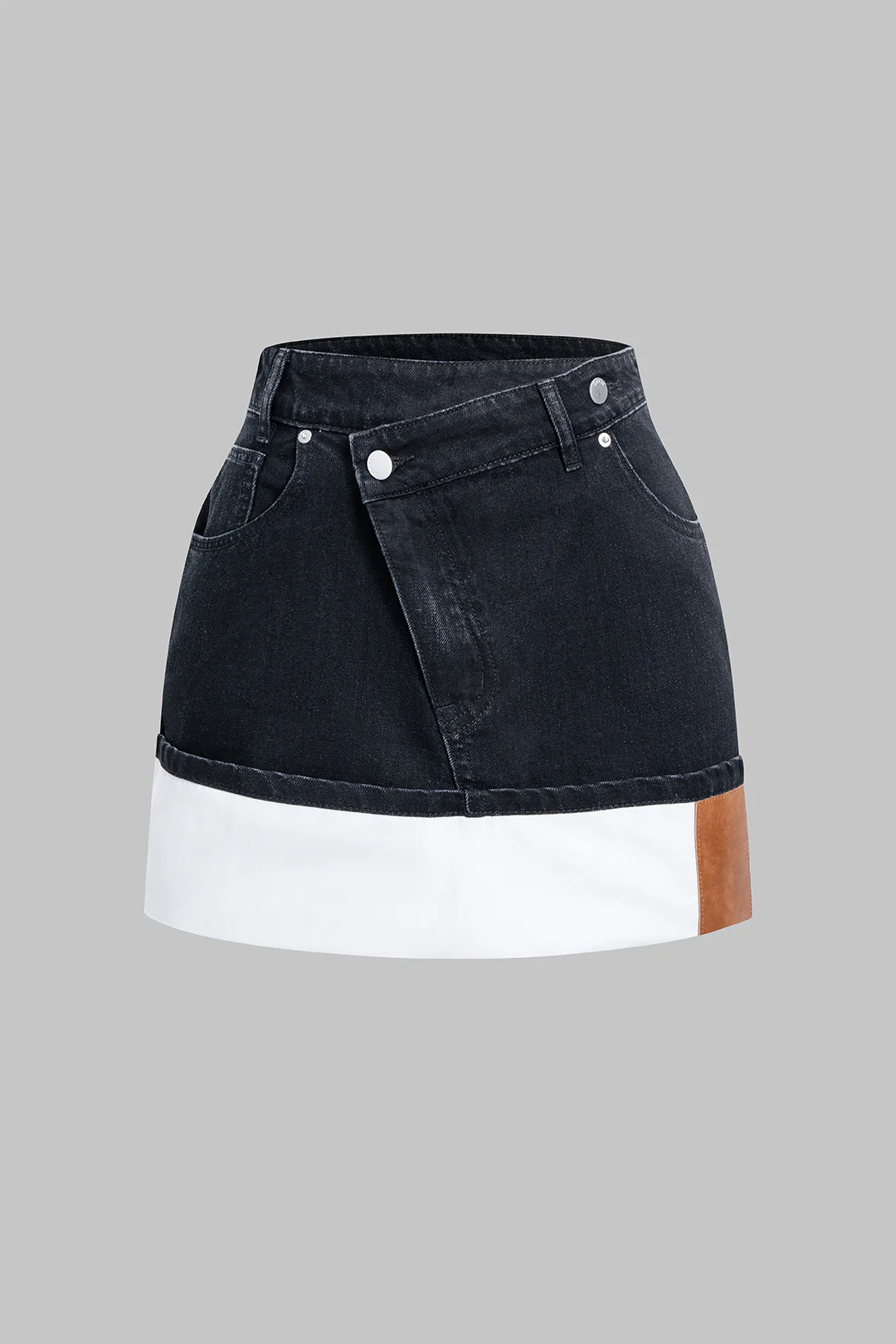 Asymmetrical Patchwork Zipper Denim Skirt