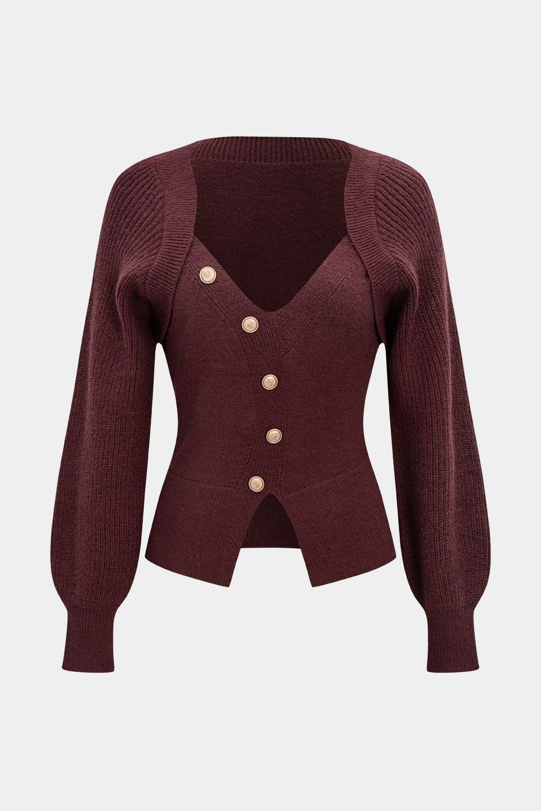 Asymmetrical Metallic Button Long Sleeve Knit Top