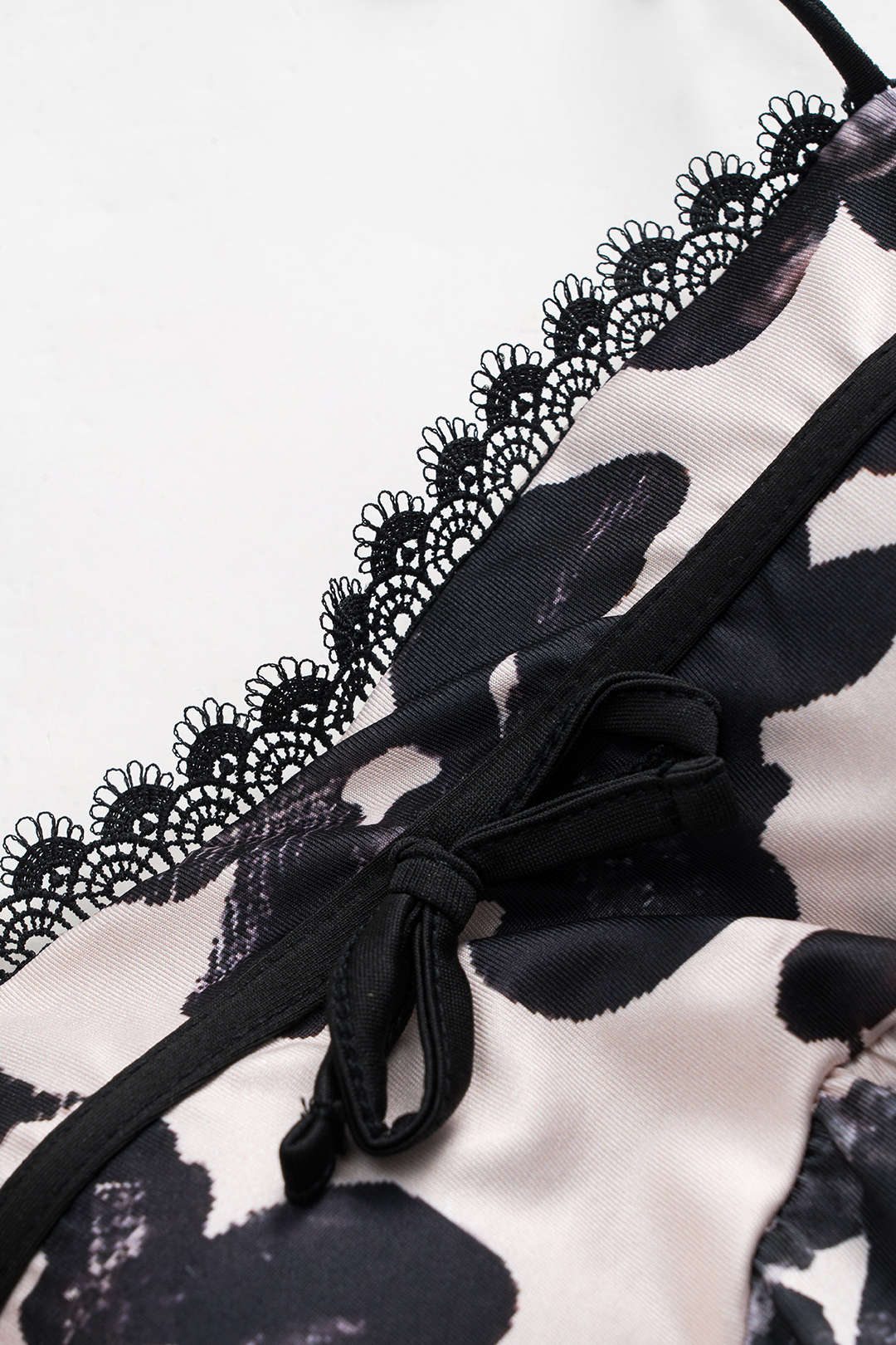 Floral Print Lace Bow Ruched Slip Mini Dress