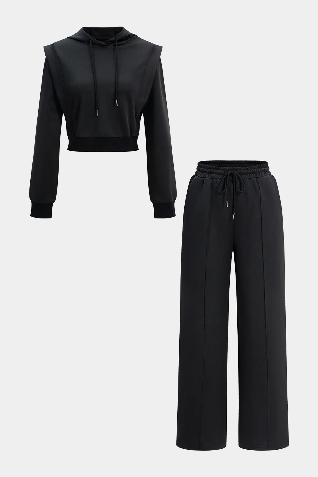 Hooded Long-Sleeve Top And Drawstring Straight Leg Trousers Set