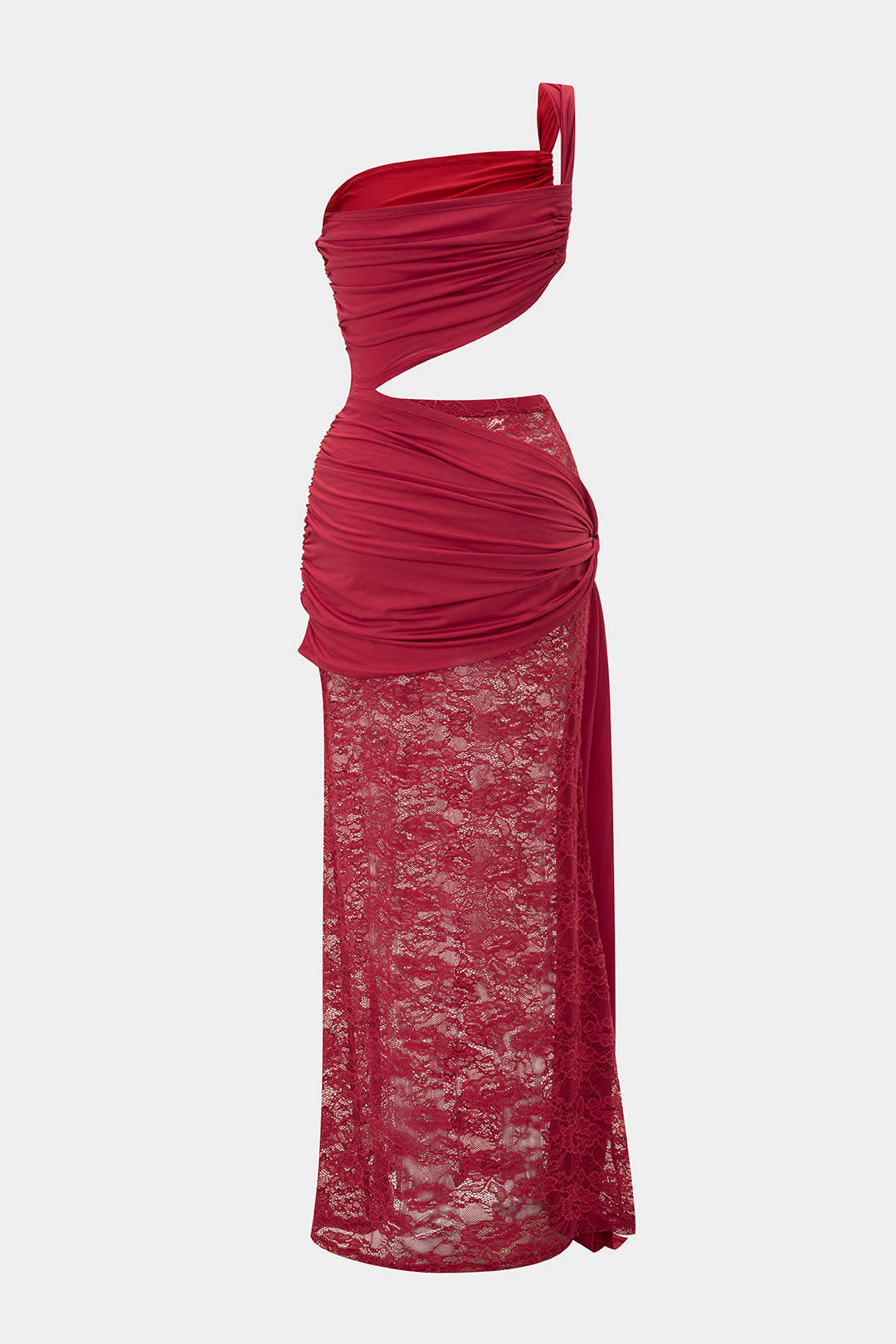 Lace Tie-Front Hollow-Out Patchwork Ruched Skirt Ensemble