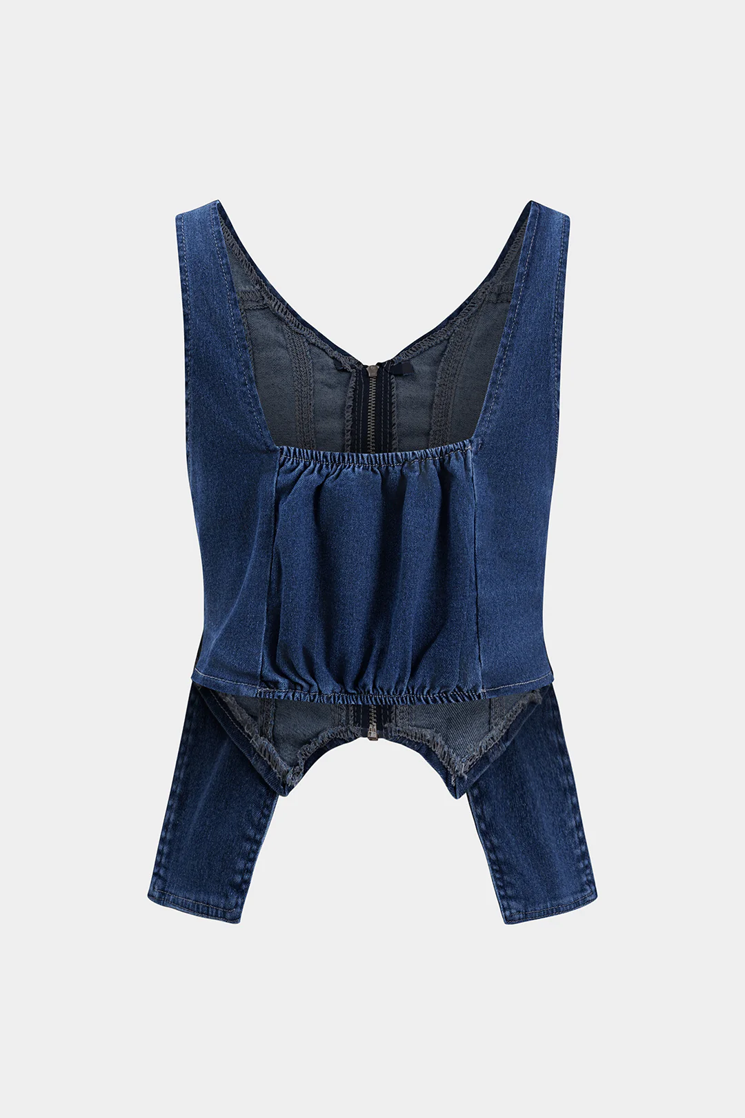 Denim Ruched Flap Pocket Zipper Top And Button Wide Leg Jeans Set