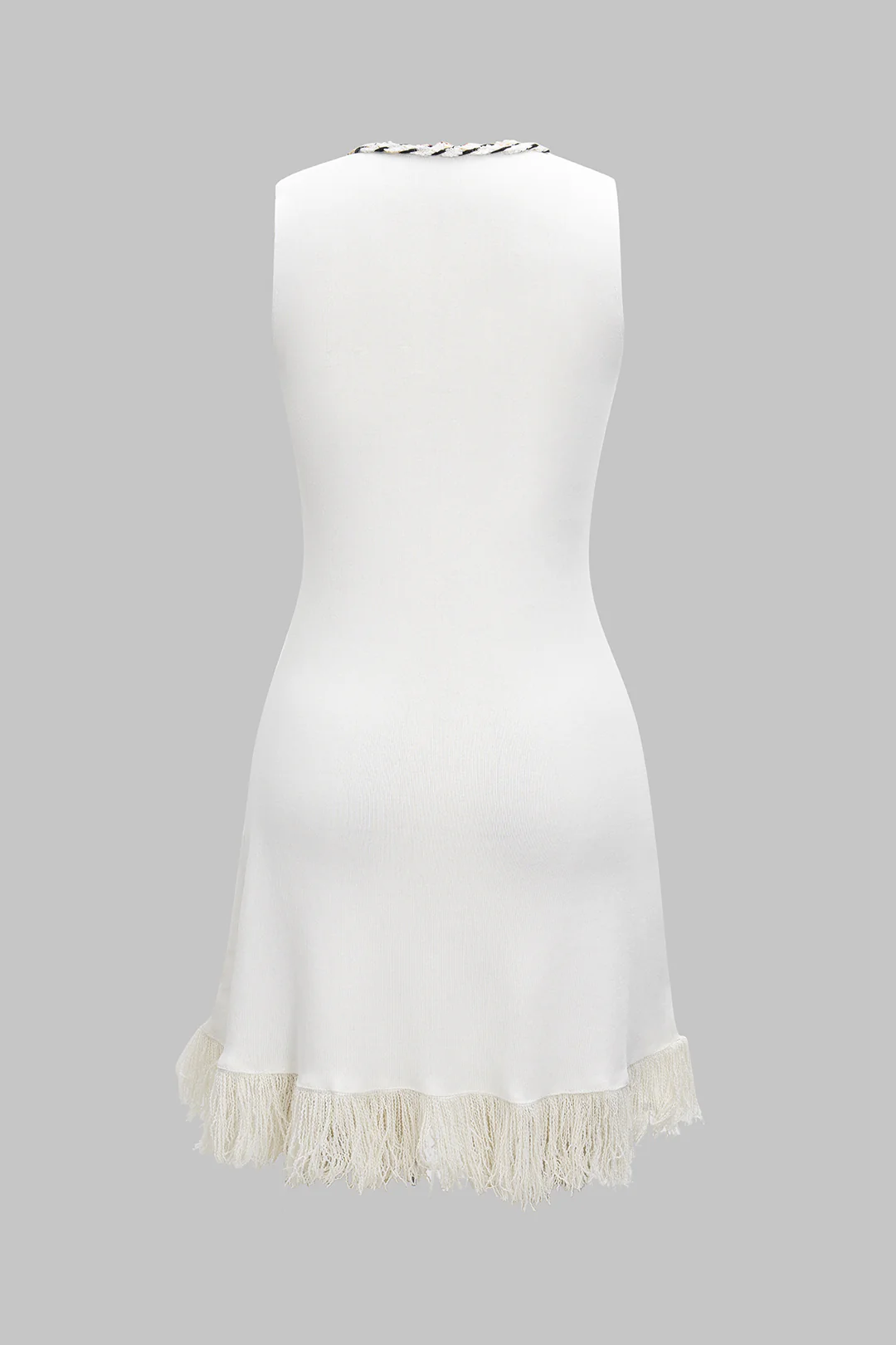 Knitted V-Neck Sleeveless Fringe Tank Dress