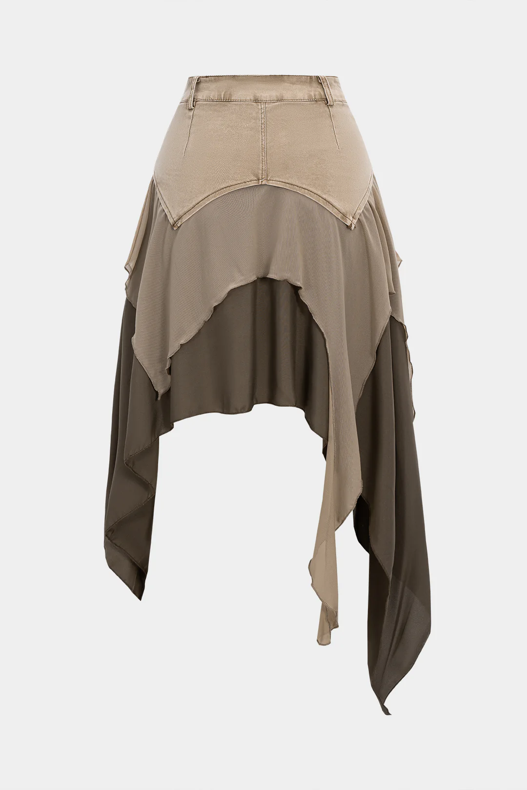 Denim Chiffon Ruffle Patchwork Skirt