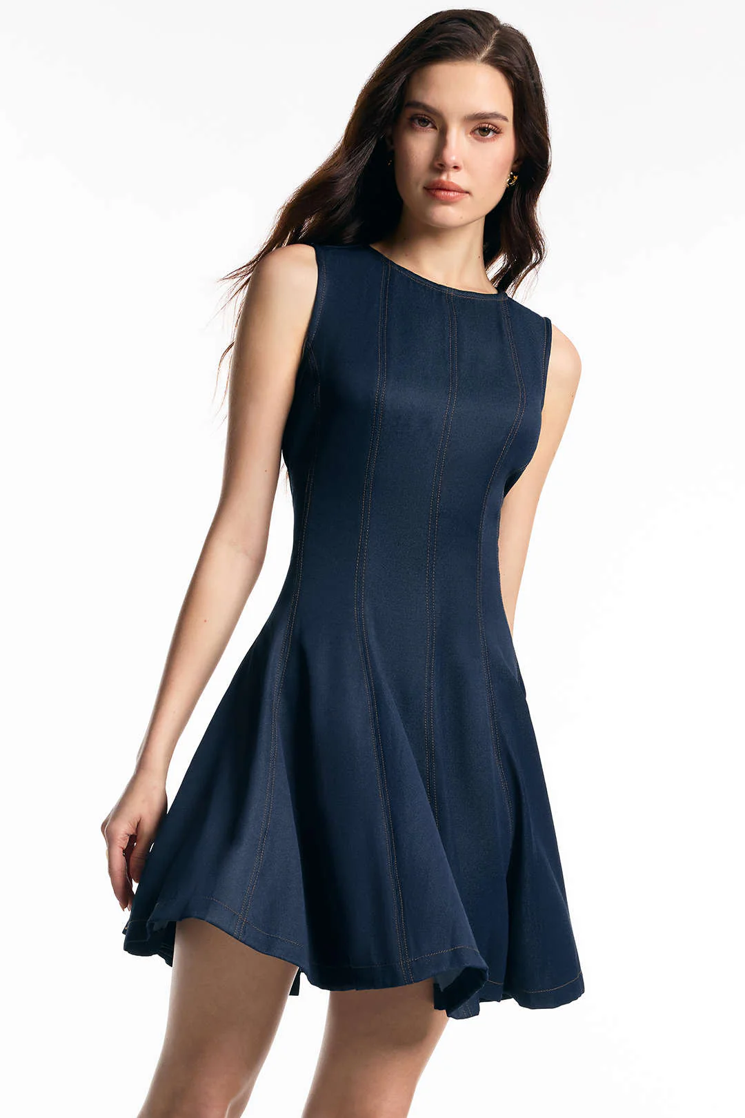Denim Stitched Sleeveless Dress
