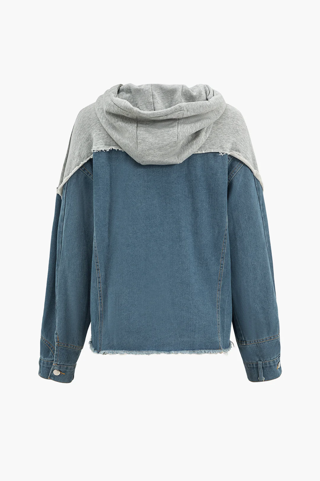 Denim Button Patchwork Hooded Pocket Long Sleeve Top