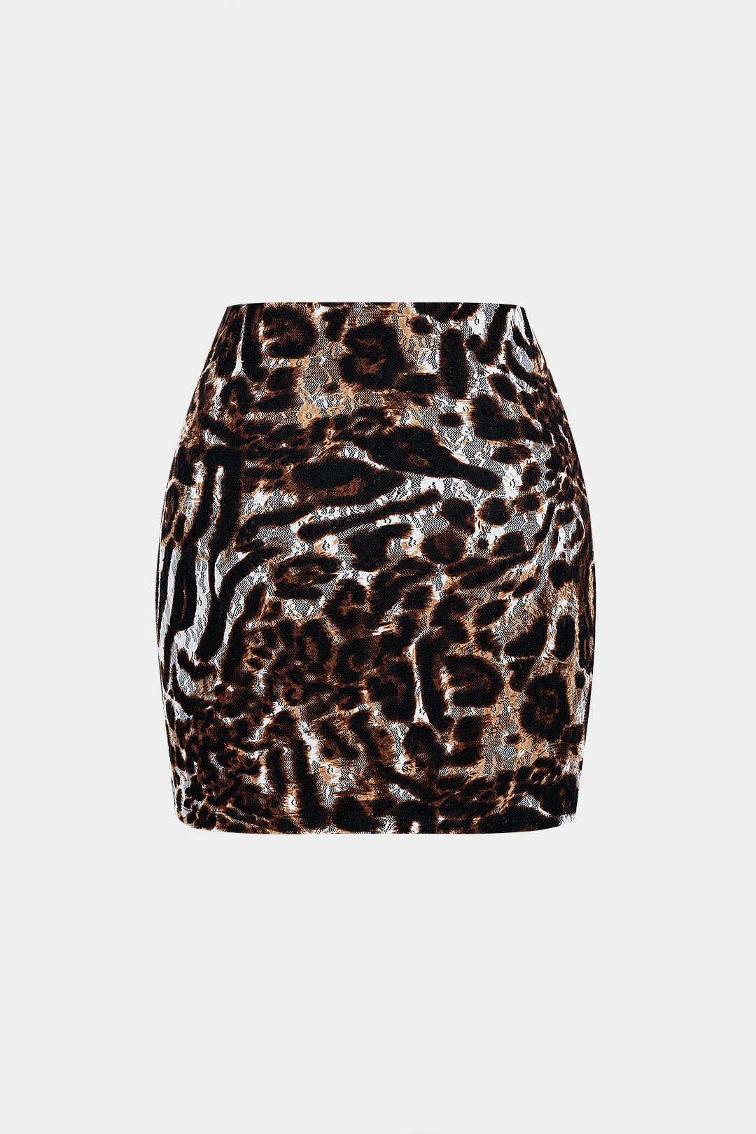 Jacquard Leopard Print Metallic Decor Ruched Skirt