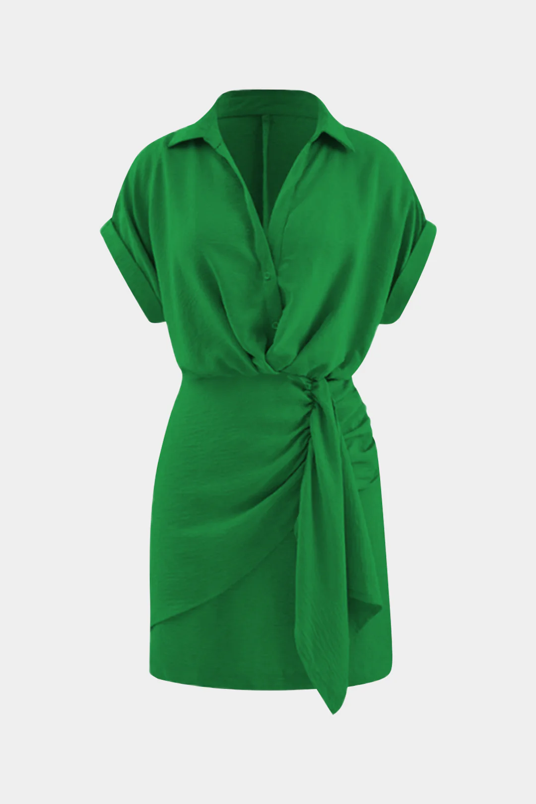 V-Neck Ruched Short-Sleeve Midi Dress