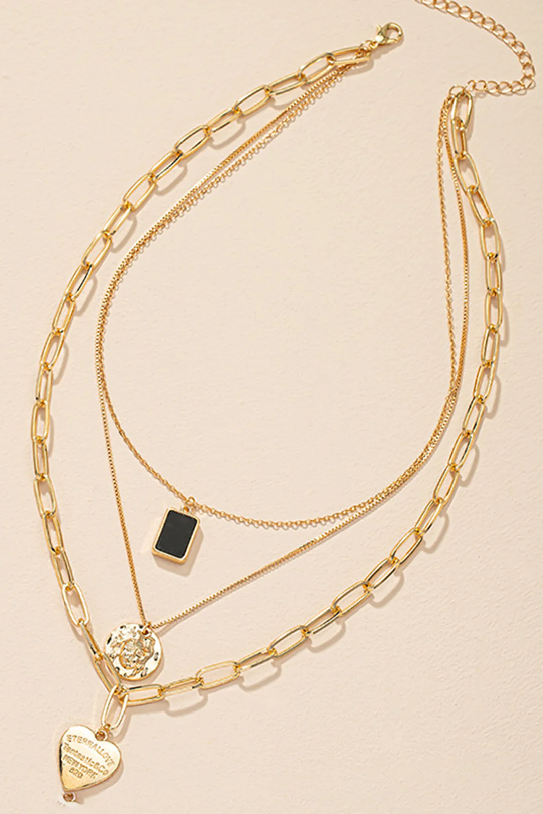 Layered Metal Heart Pendant Necklace