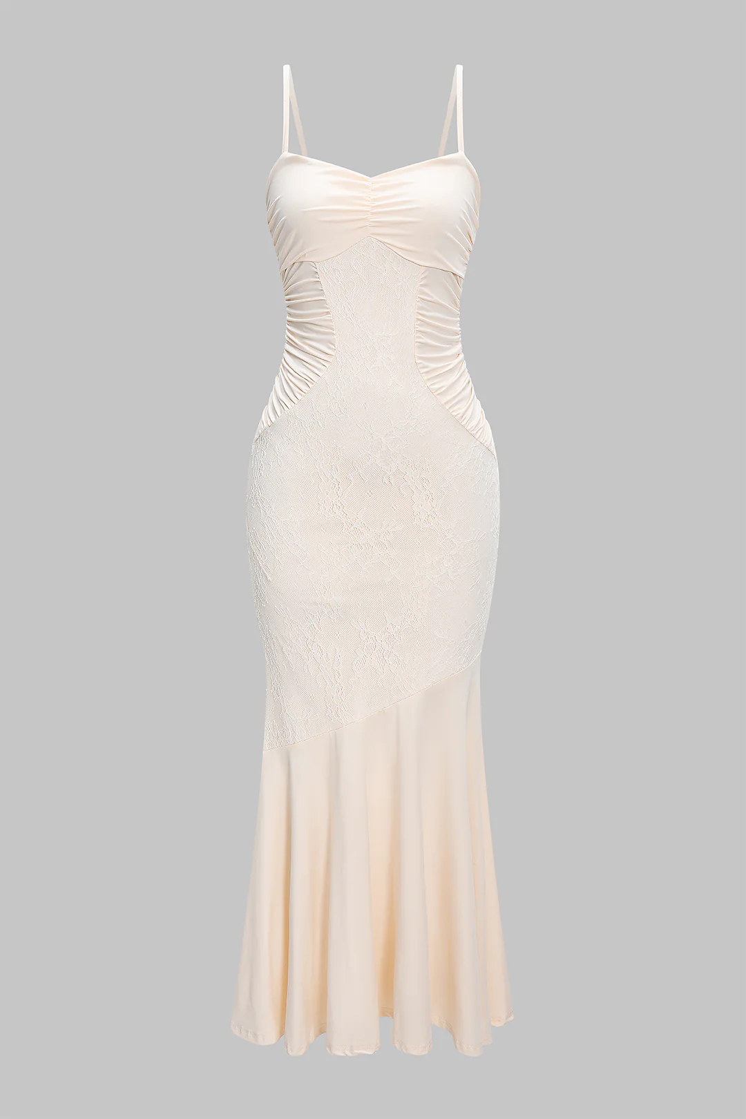 Patchwork Ruched Asymmetric Slip Maxi Dress