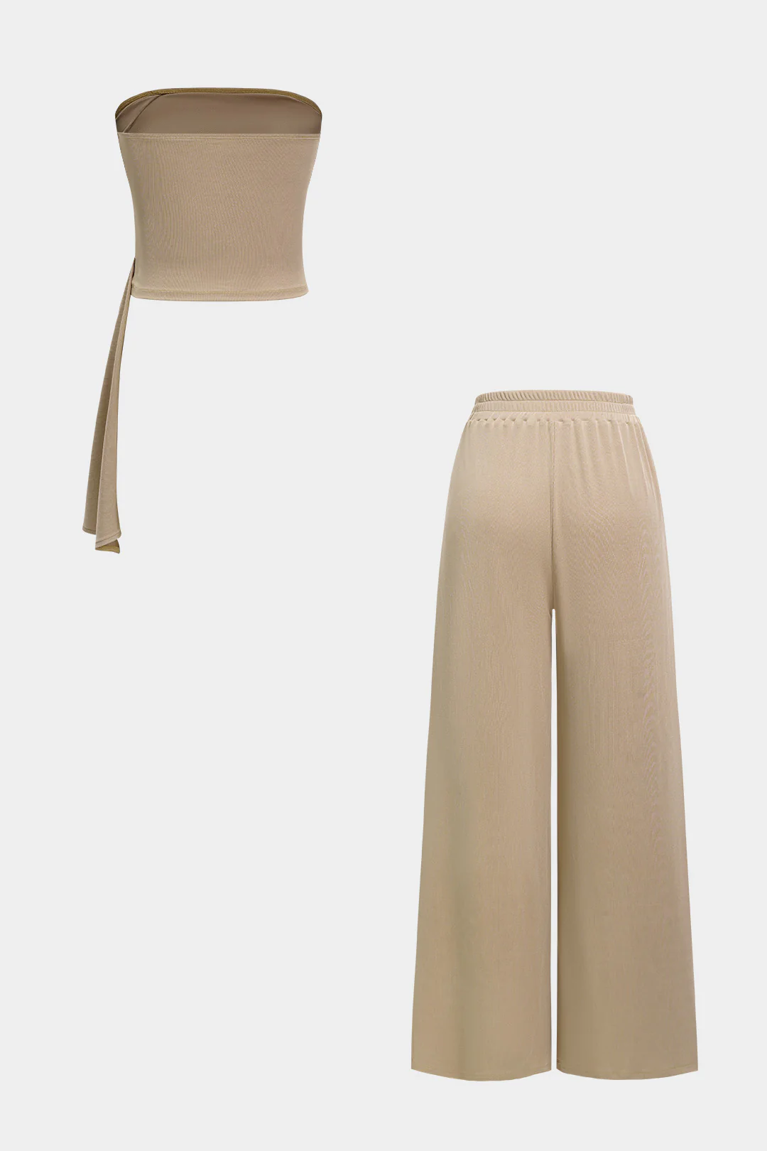 Asymmetrical Ruched Tube Top And High Waist Trousers Set