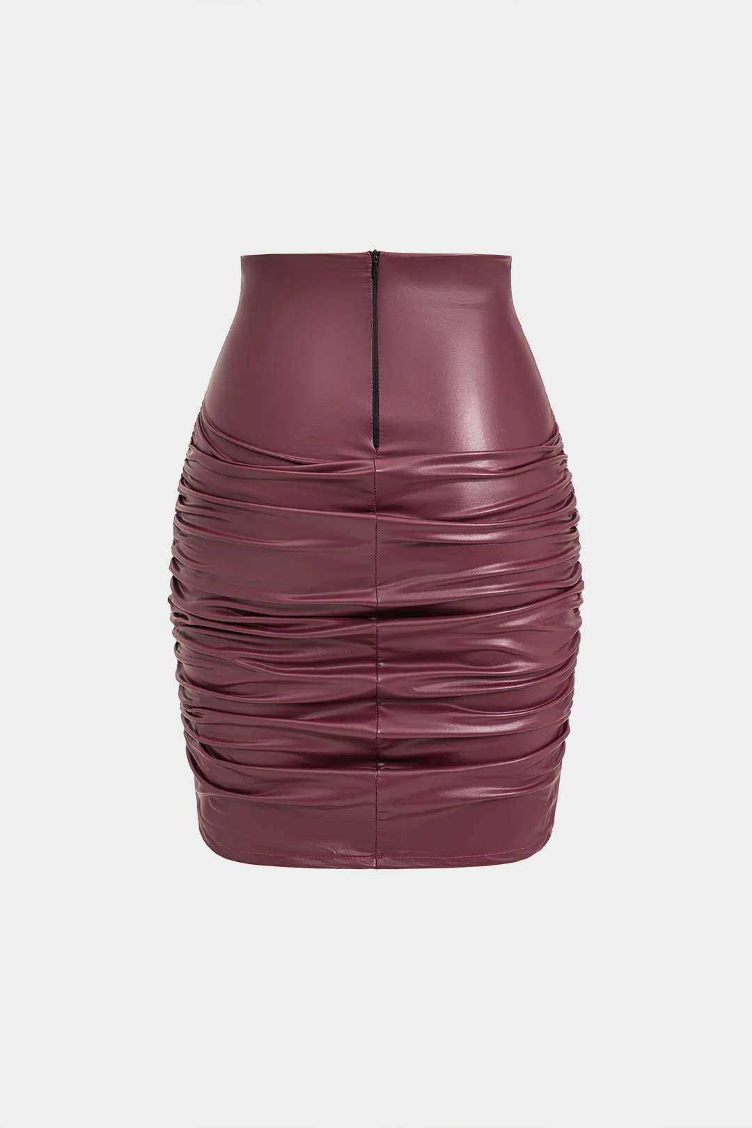 Solid Faux Leather Gathered Skirt