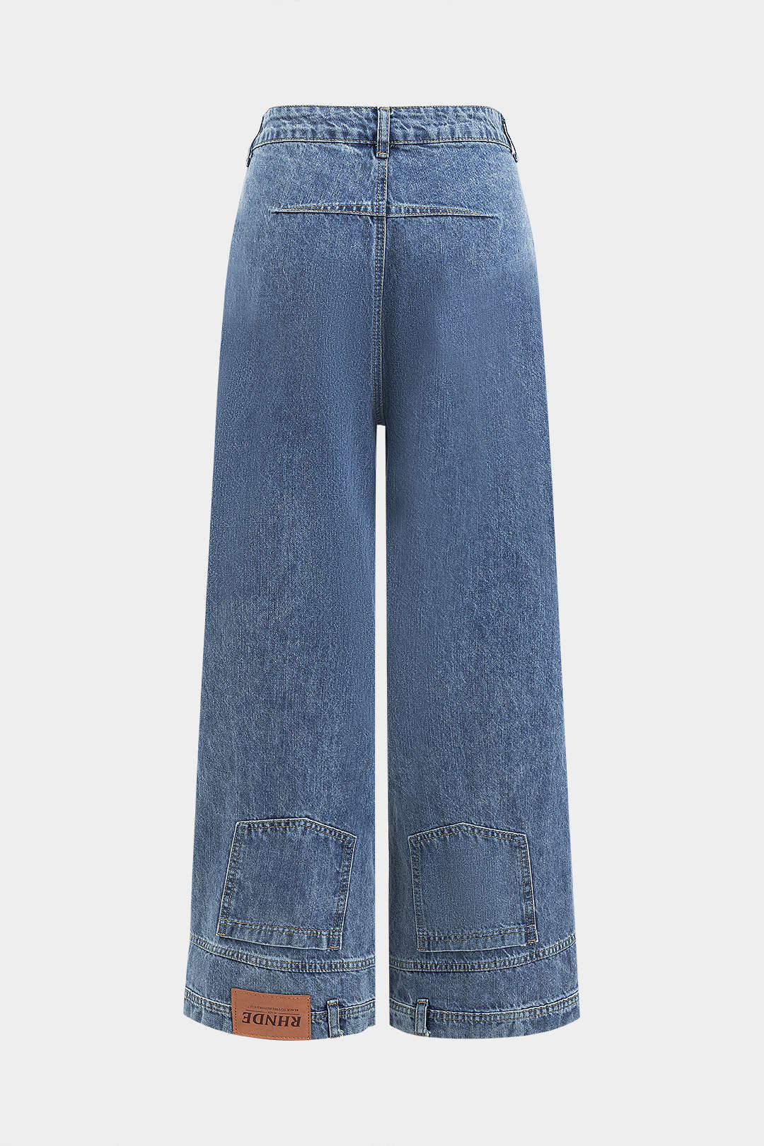 Washed Button Wide Leg Denim Jeans