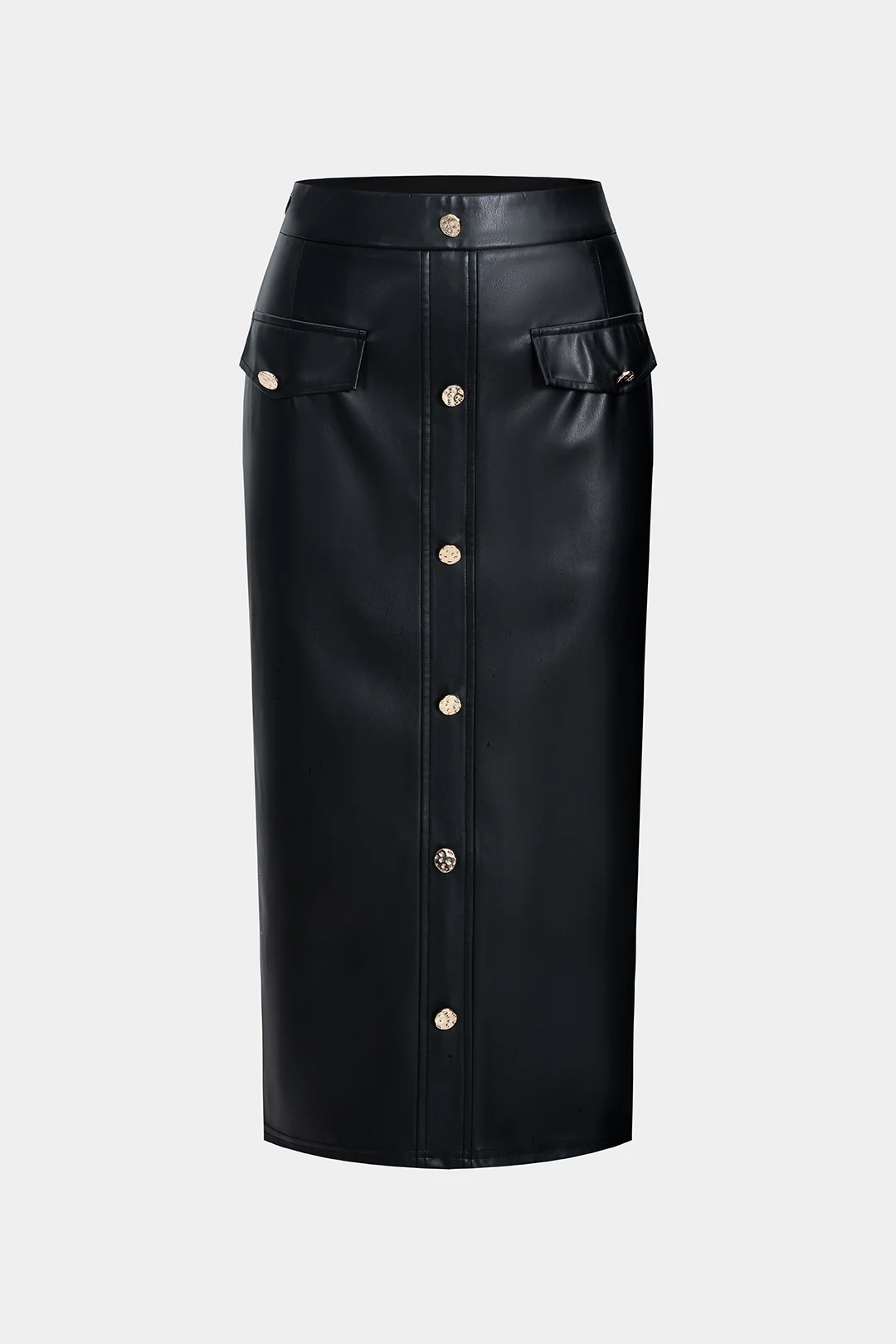 Faux Leather Metallic Button Skirt