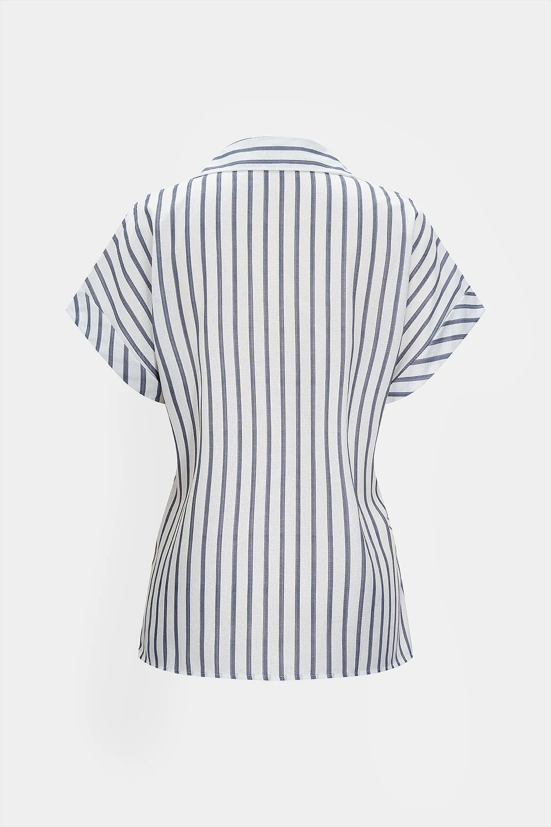 Linen Stripes Print Tie-Up Short-Sleeve Shirt