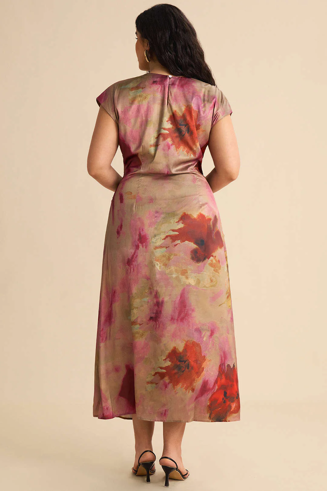 Plus Size Ombre Print Ruched Short Sleeve Midi Dress