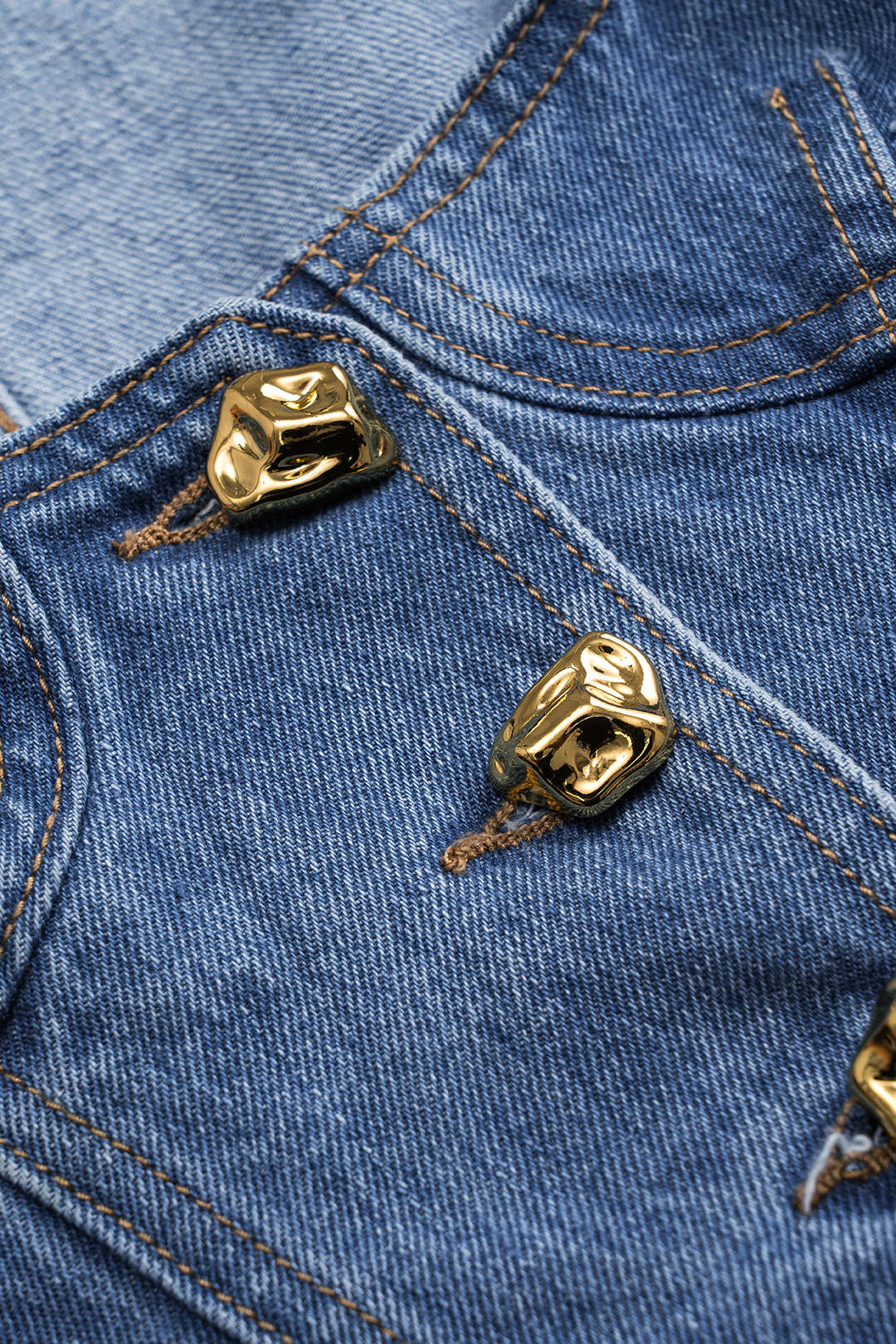 Denim Button Square Neck Crop Bustier Top