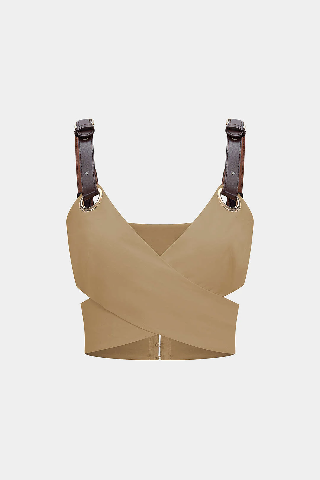 Leather Patchwork Crossed Cut Out Camisole Top
