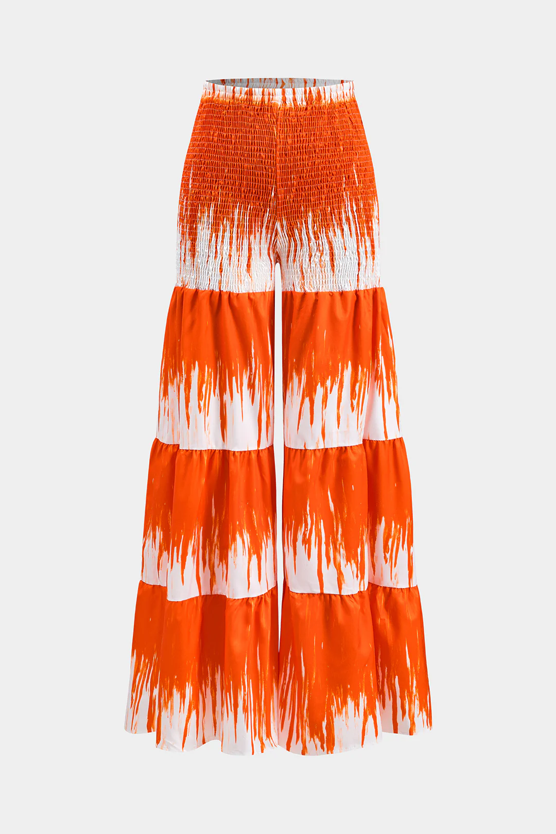 Tropical Print Ruffled V-Neck Tie-Front Top and Ruched High-Waist Wide-Leg Pants Set