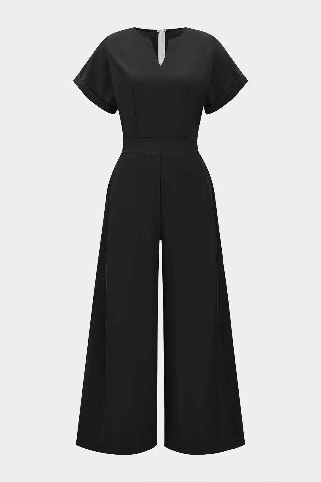 V-Neck Short Sleeve Zipper Jumpsuit